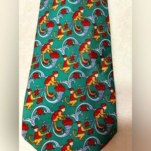 Vintage Burberry 109% Silk Multicolor Monkey Print Men’s Tie